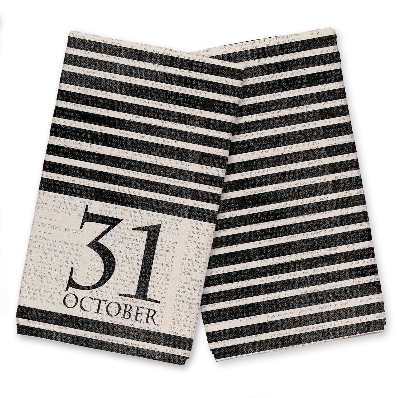 Halloween Date Newspaper Distressed Tea Towel Set